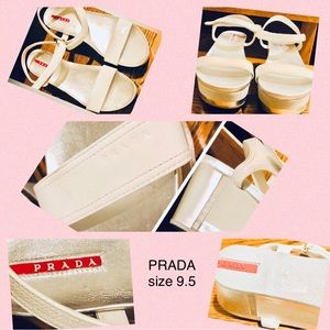PRADA wedge sandals cream and silver (size 8.5 US/39.5 Eu)